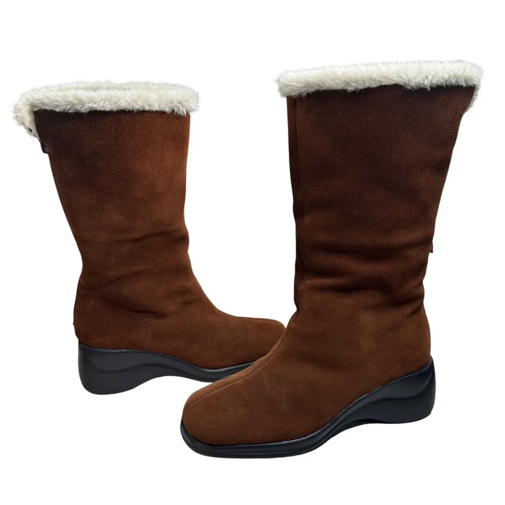 AEROSOLES Y2K Brown SUEDE Leather TALL BOOTS Size 6.5 Rubber‎ soles FUR LINED
